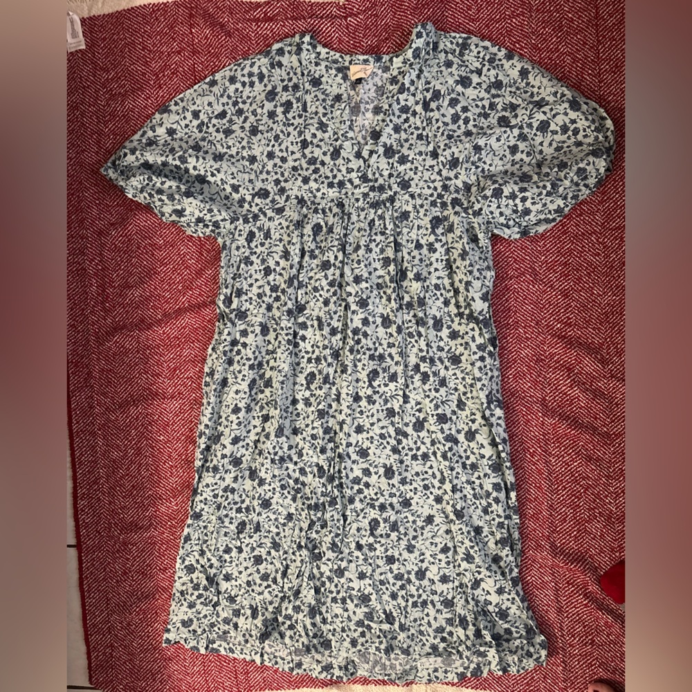 2/$35 Universal Thread Long Sleeve Dress in Blue and Cream Floral